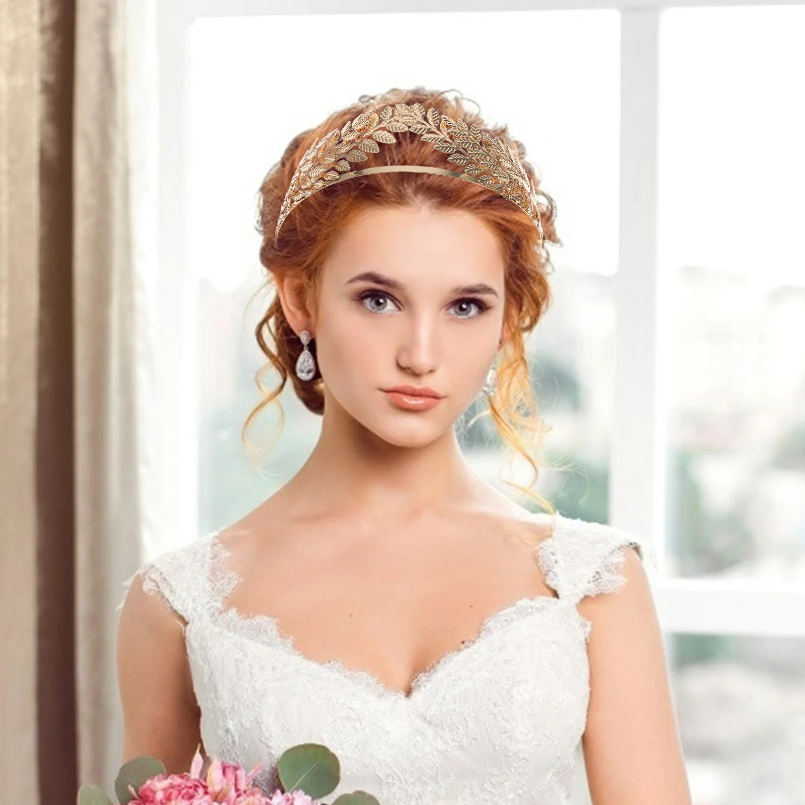 

Bride Headband Leaf Hair Hoop Crown Bridal Toppers Accessories for Women Wedding