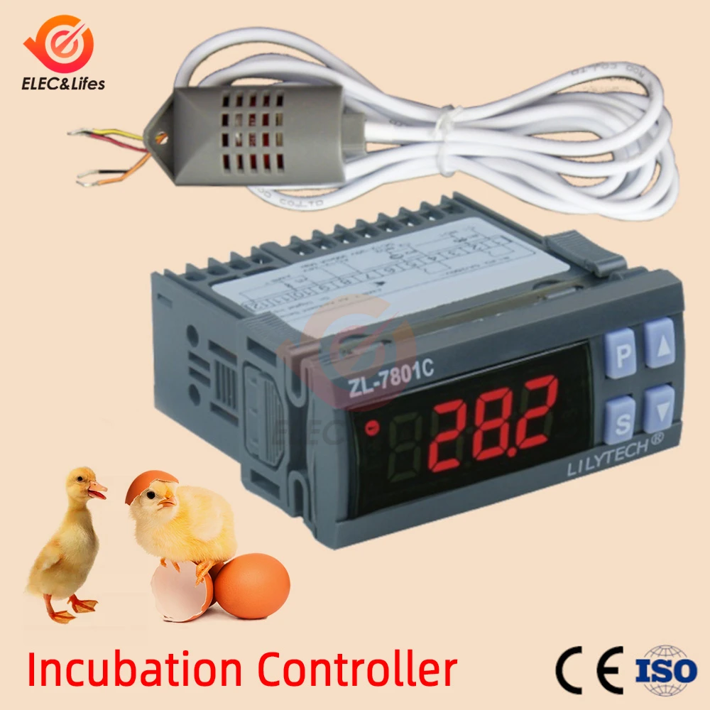 ZL-7801C AC 100-240V Dual 16A Outputs Automatic Multifunctional Temperature Humidity Incubator Controller Heating/Humidifying