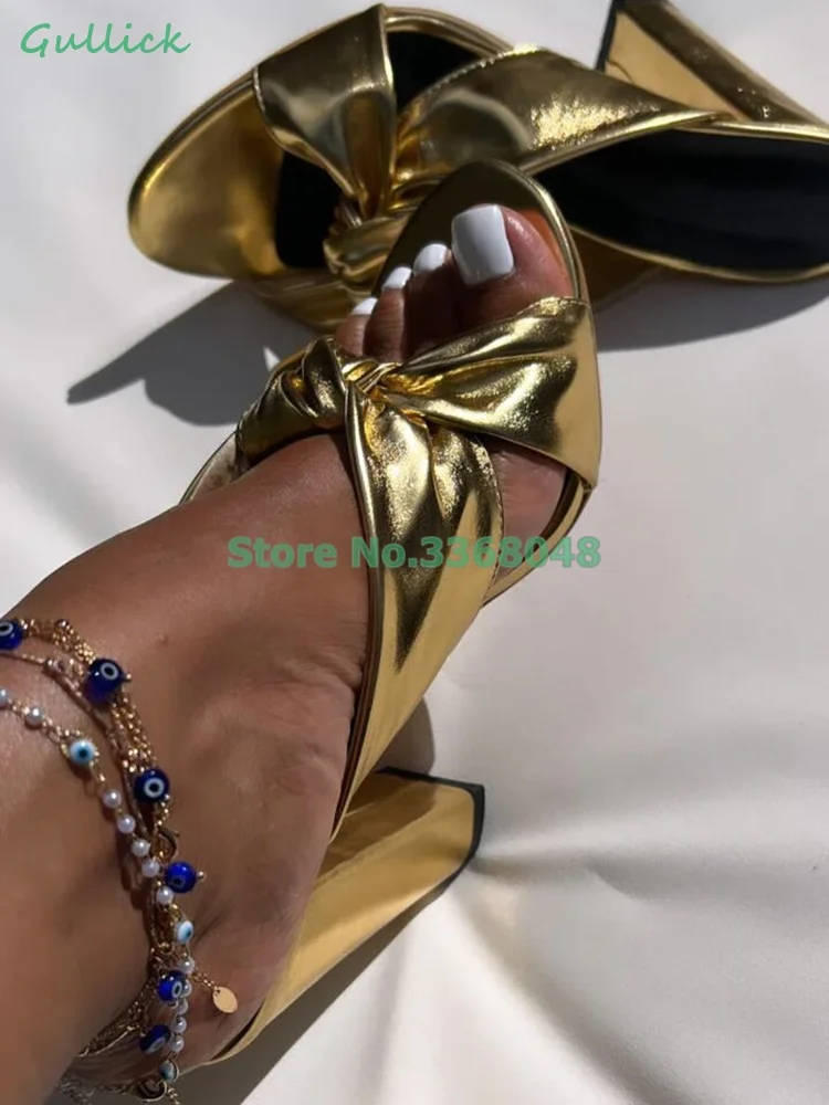 Gold Cross Strap Slippers Block Heel Open Toe Slip On Fashion Denim Blue Real Picture Fashion 2024 Dress Women Shoes Chunky Heel