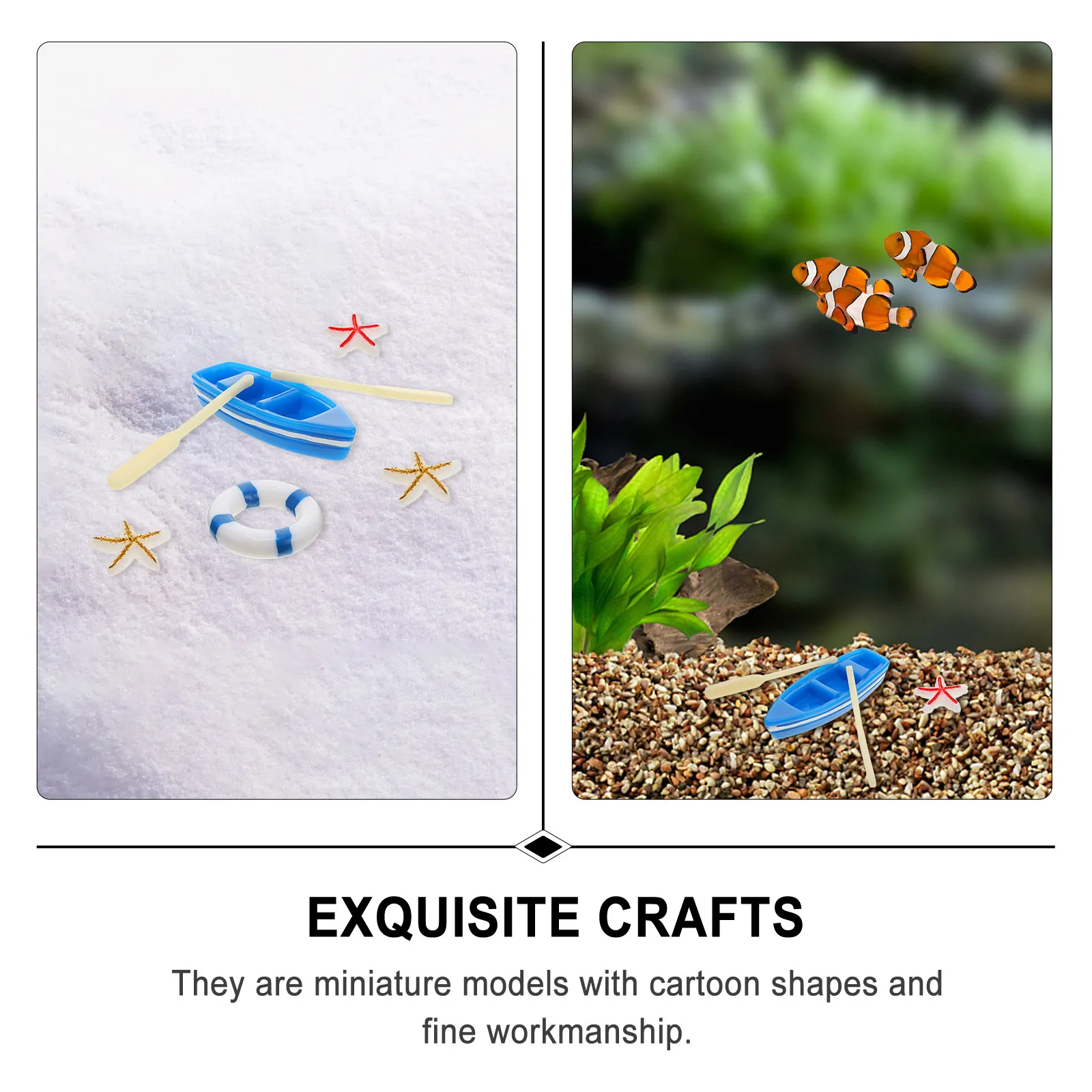1Set Exquisite Hand-Painted Miniature Sea View Adornments Lovely Paddles Lifebuoy Shape Decorative Crafts for Mini Garden Moss