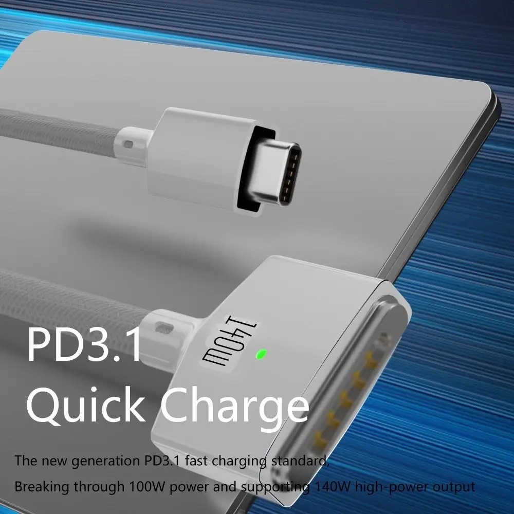 

PD 140 Вт Кабель для быстрой зарядки Светодиодный светильник длиной 2 м USB Type-C к магнитной 3 нейлоновой оплетке из цинкового сплава для MacBook Air/Pro 13 14 15 16