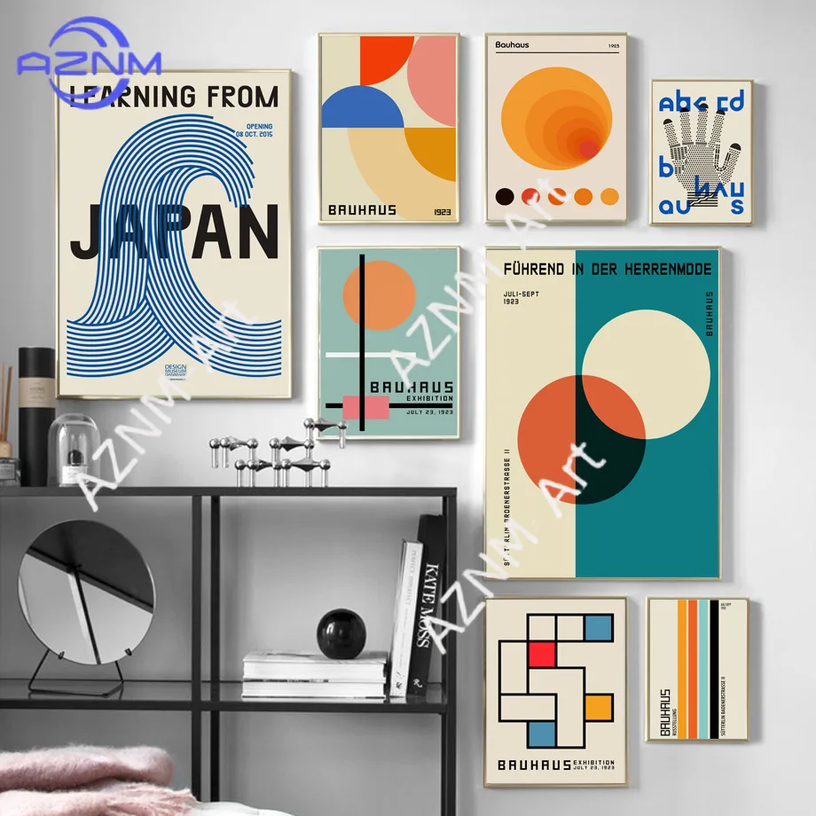 1PC Modern geometric abstract Bauhaus exhibition retro Nordic Wall art canvas poster living room decor