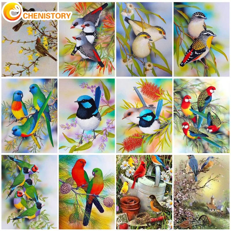 

CHENISTORY 60x75cm Frameless Painting By Numbers Bird Flower On Canvas Drawing By Numbers Home Wall Art DIY For Unique Gift Deco