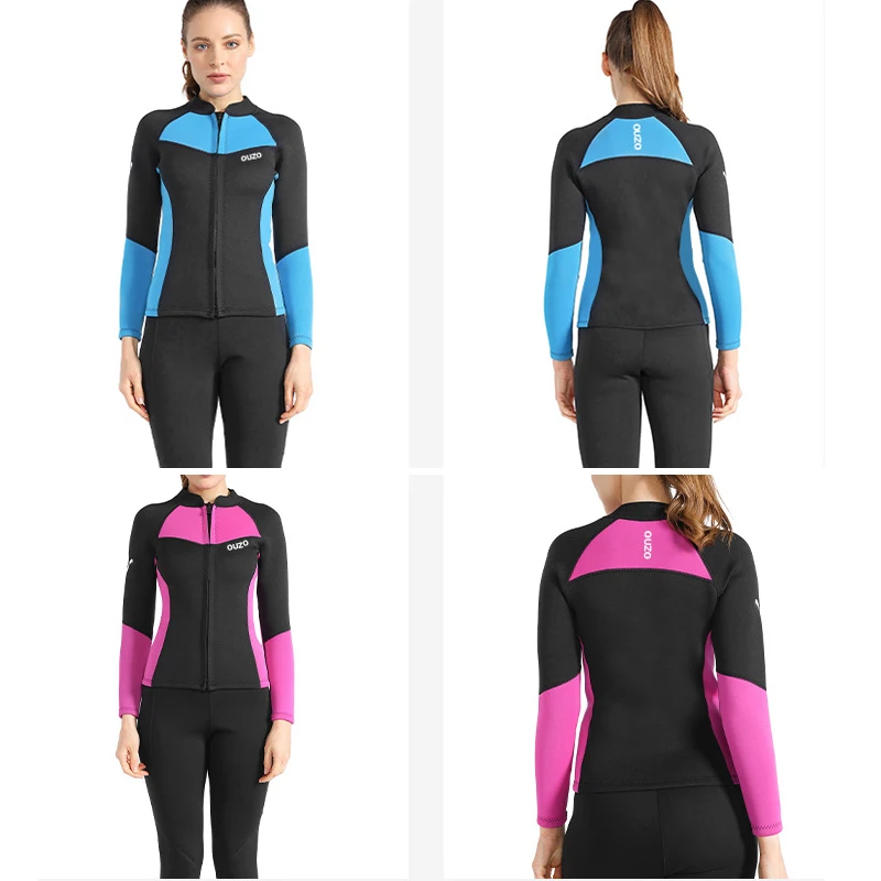 Wetsuit Tops/Bottoms Women 1.5MM Neoprene Wetsuit, Two Piece Design Jacket/Pants Long Sleeve Front Zip Shirt for Diving Surfing