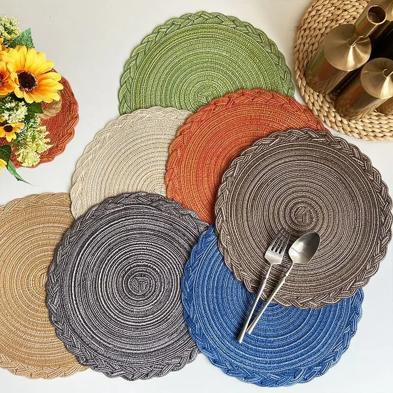 Ins Style Braided Hair Insulation Pad 10Pcs Semi-Manual Round Placemats for Party Banquet Pretty Food Placing Background Cloth