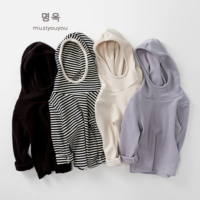 Korean Winter 1-6Yrs Boys Hoodie Cotton Striped Velvet Infant Babys Boys Hooded Pullovers Fleece Soft Kids Babys Boys Undershirt