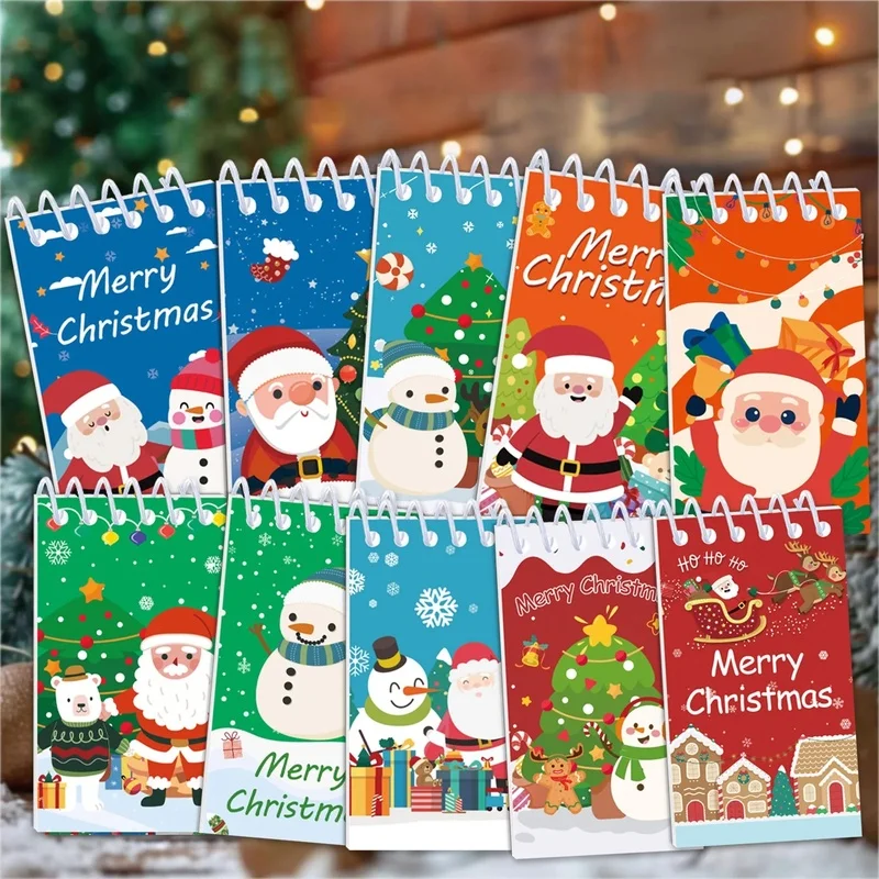 2 Books Christmas Themed Mini Spiral Notebook, 48 Pages Random Pattern Portable Journal Notepad, Xmas Party Favor Small Gift