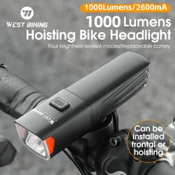 WEST BIKING 1000 Lumens Bicycle Light Type-C Charging MTB Road Bike Headlight 6 Modes Outdoor Cycling Aluminum Alloy Flashlight