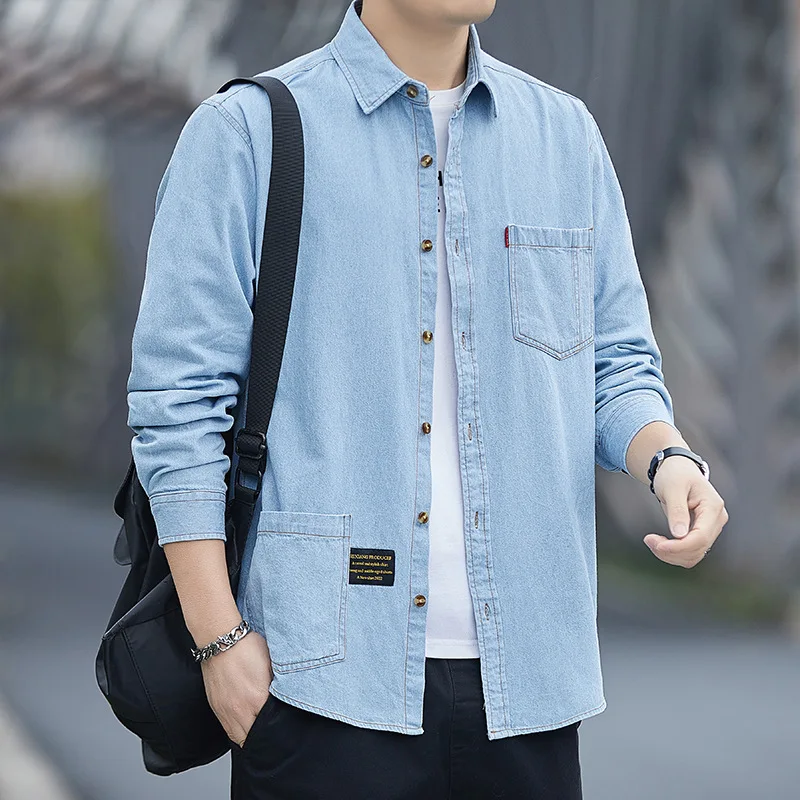 100% Cotton Denim Shirt Jacket Men's Overwear Long Sleeve Cool Feeling  Shirt Triacetate Fiber Winter Season Women's Wear