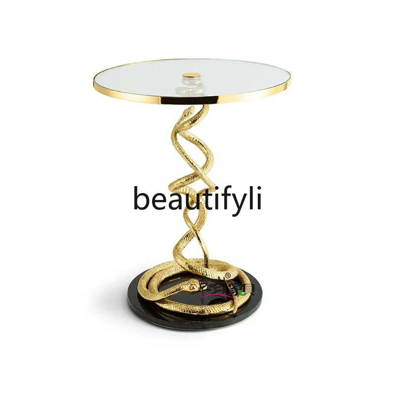 

Light luxury edge several golden snake creative negotiation coffee table Italian high-end art tempered glass rounded corners