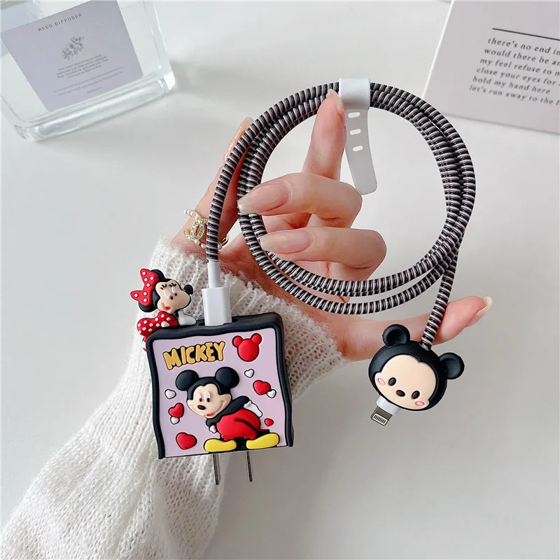 Cartoon Minnie Mickey Charging Protective Case for Apple Fast Charging Head 18/20W Anti Drop Cable Organiser Charger Protector