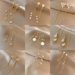 Korean Gold Color Long Tassel Earrings For Women Fashion Crystal Butterfly Heart Star Dangle Earring Lady Elegant Party Jewelry