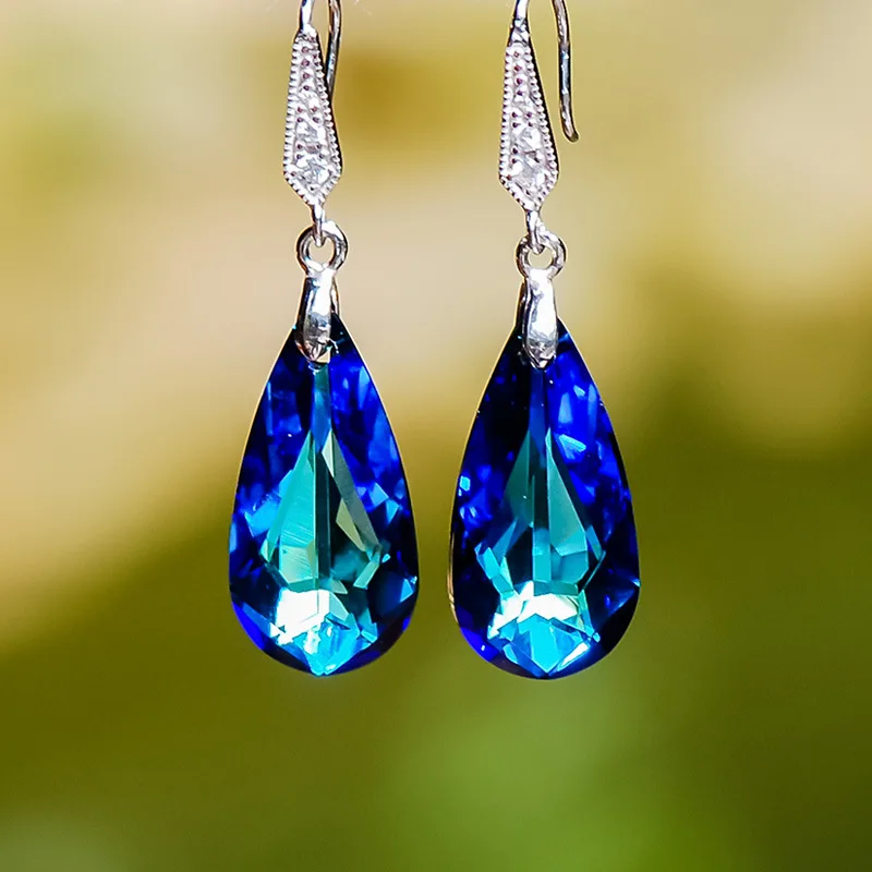 pendientes mujer pendientes verano 2022 pendientes originales y divertidos pendientes largos mujer elegantesPendientes de gota de cristal azul para Mujer, aretes de Color plateado, regalo de cumpleaños, fiesta, joyería