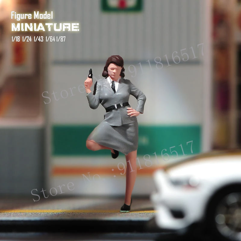 Miniatures 1/87 1/64 1/43 1/24 1/18 Agent Carter Female Figure Street Scene Sand Table Photography Model Toy for Cars Vehicles