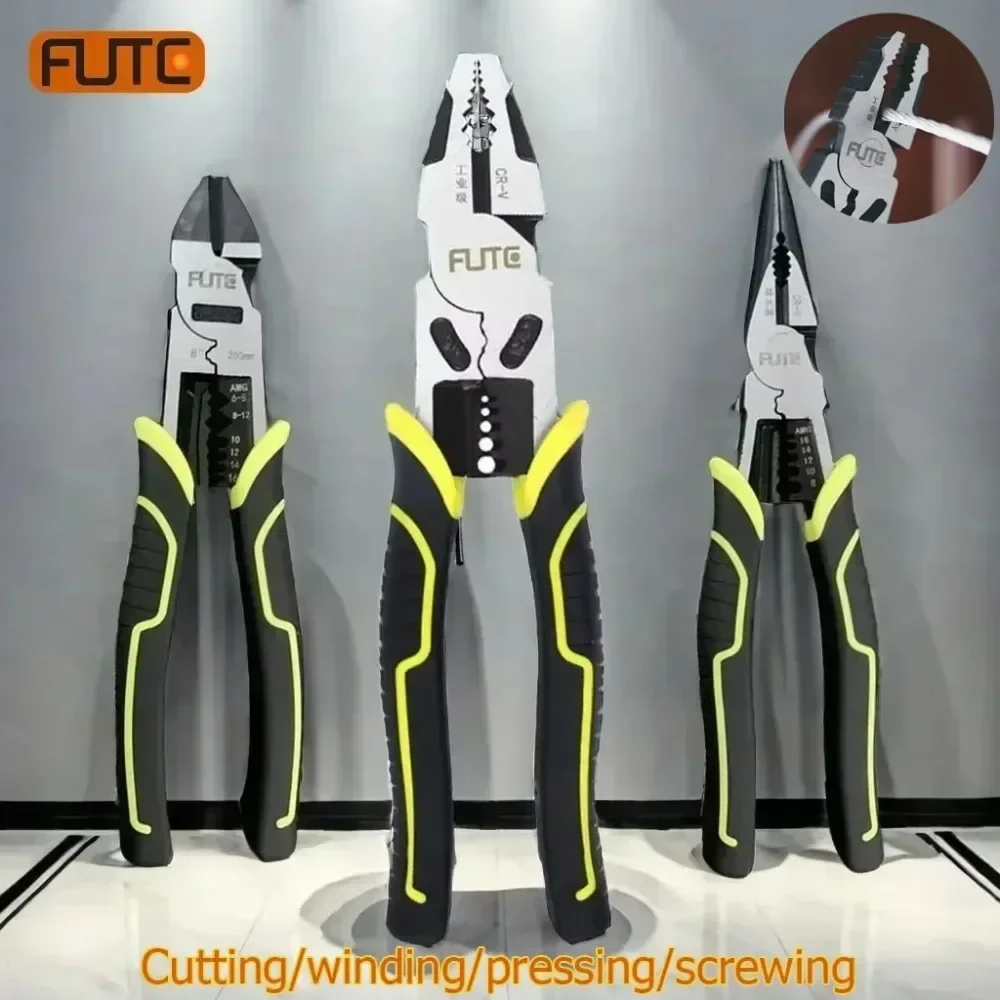 FUTE Multifunctional Universal Diagonal Pliers Needle Nose Pliers Hardware Tools Wire Cutters Electrician Repair 6/8/9/10 Inch