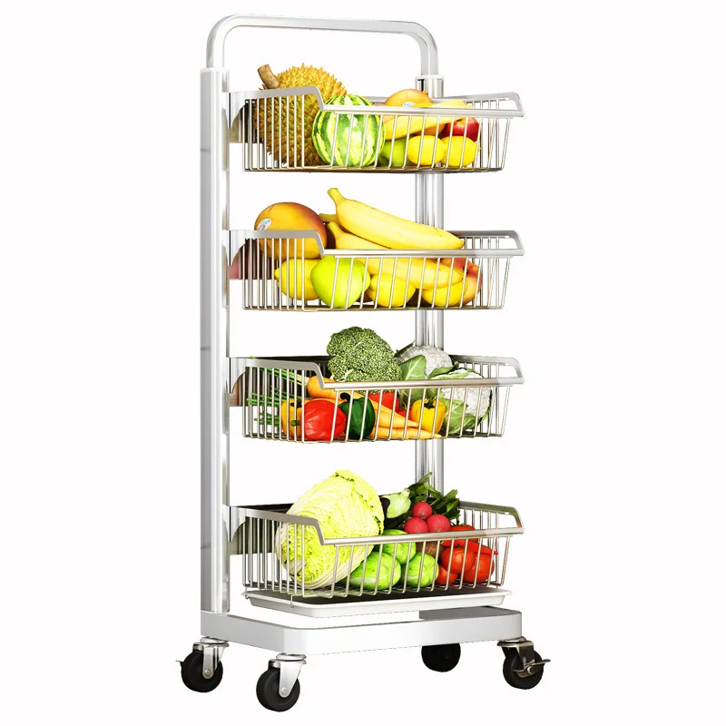 

Kitchen, vegetable rack, floor, multi layer, with wheels, fruit and vegetable basket, household, multi function