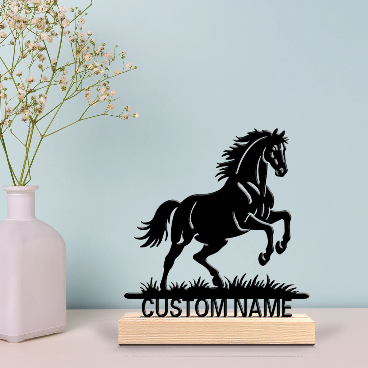 1pc New Design Personalized Custom horse Metal Statues Wooden Base Lighting for Office Workshop Modern Rustic Steampunk Themes