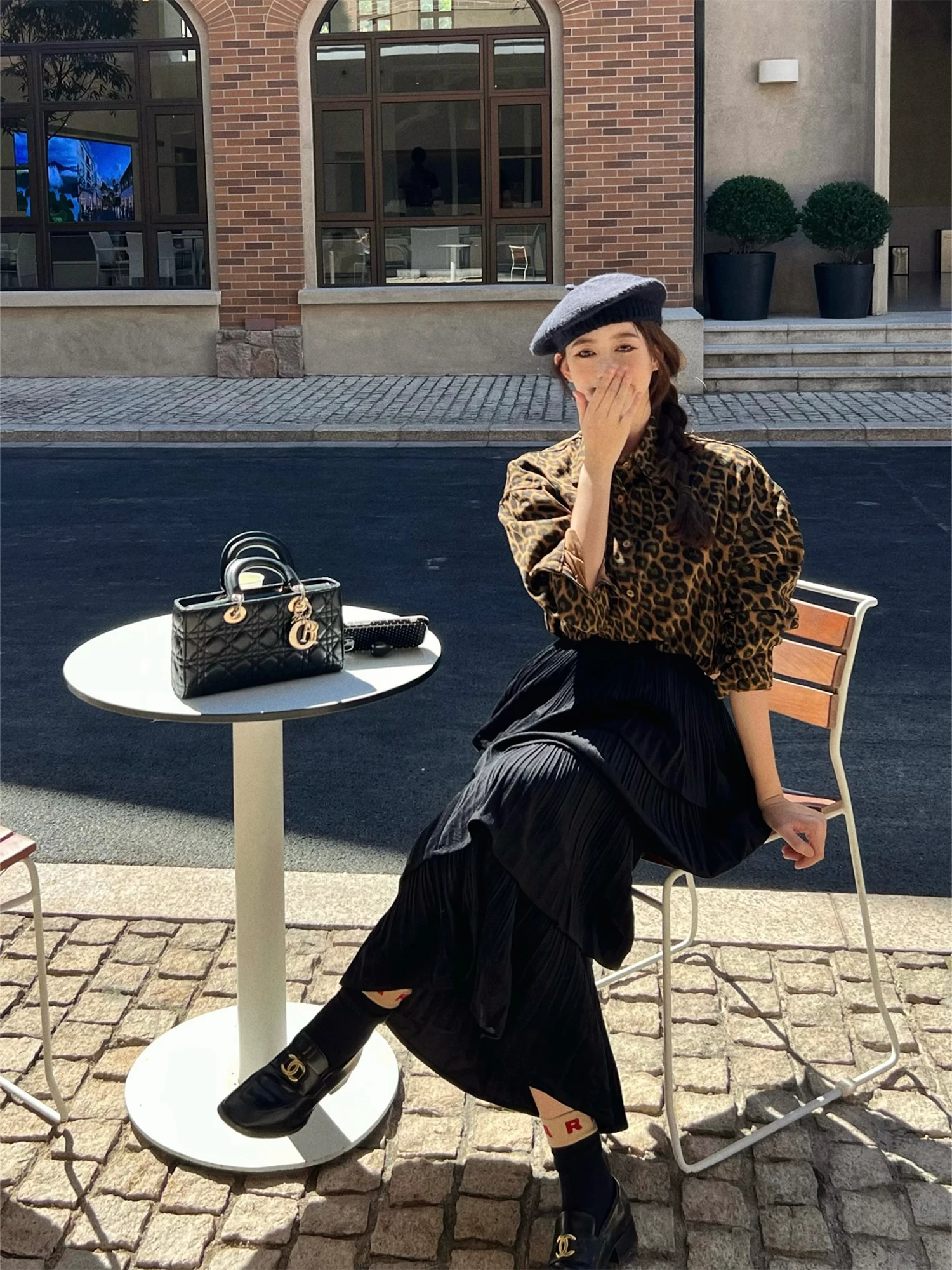 

Injunestudio Commuter Sle Long Sve Classic Fit Leopard Print Casual Ele French Country Town ape Denim irt