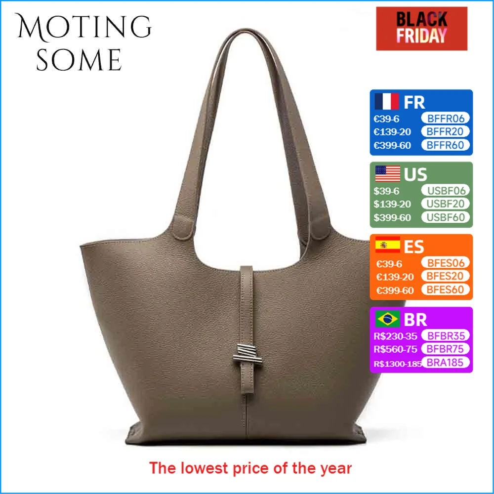 Motingsome Luxury Full Grain Cowhide Woman Tote 2024 New Designer Bags Stylish Lady Daily Bag Shoulder Handbag Fashion Tote