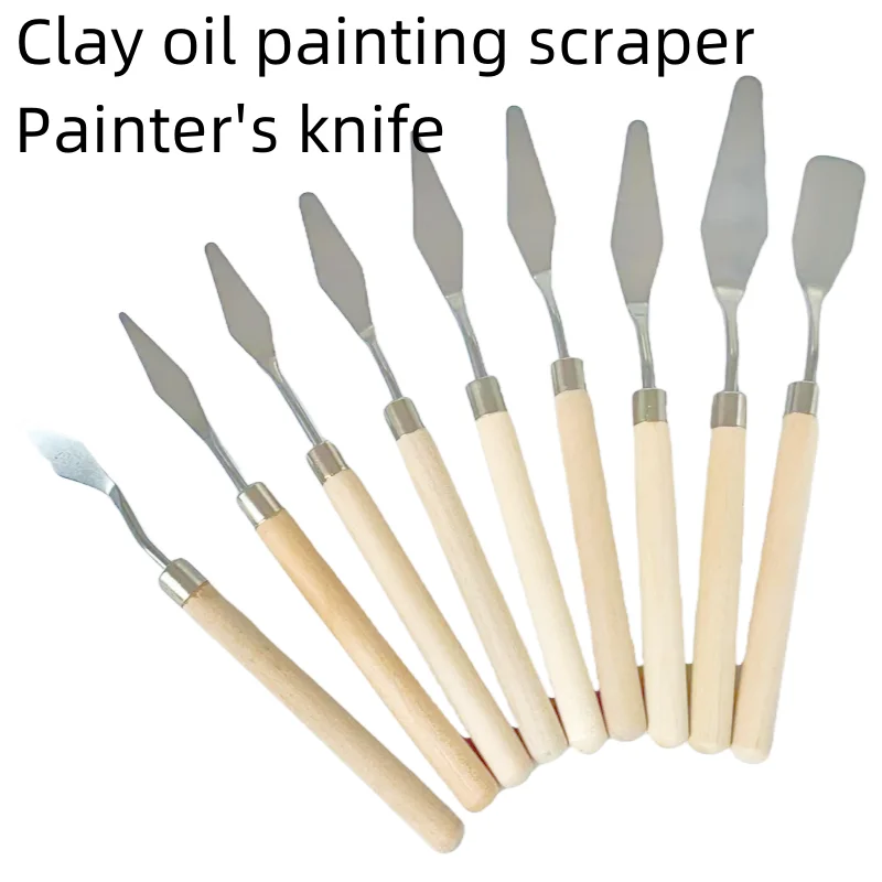 9-piece clay scraper Texture molding knife Wooden oil painting scraper palette knife