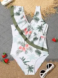 2026 Printed Ruffle Girls Swimsuit One Piece Kids Swimwear Female Children's Bathers Bathing Swimming Swim Suit Beachwear