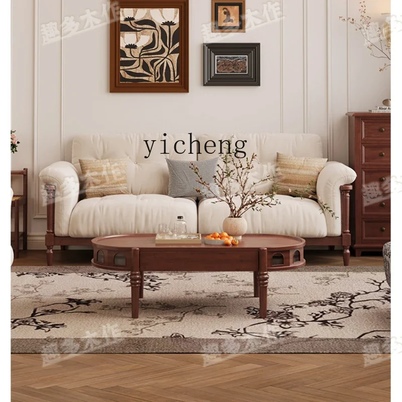 Solid Wood Fabric Sofa Living Room Small Apartment Straight Row Cream Fengyunduo Sofa