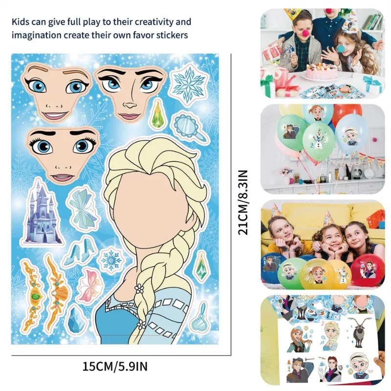 8Sheets Frozen Anime Stickers Make-a-Face Assemble Funny DIY Decal Assemble Jigsaw Children Girl Birthday Gift