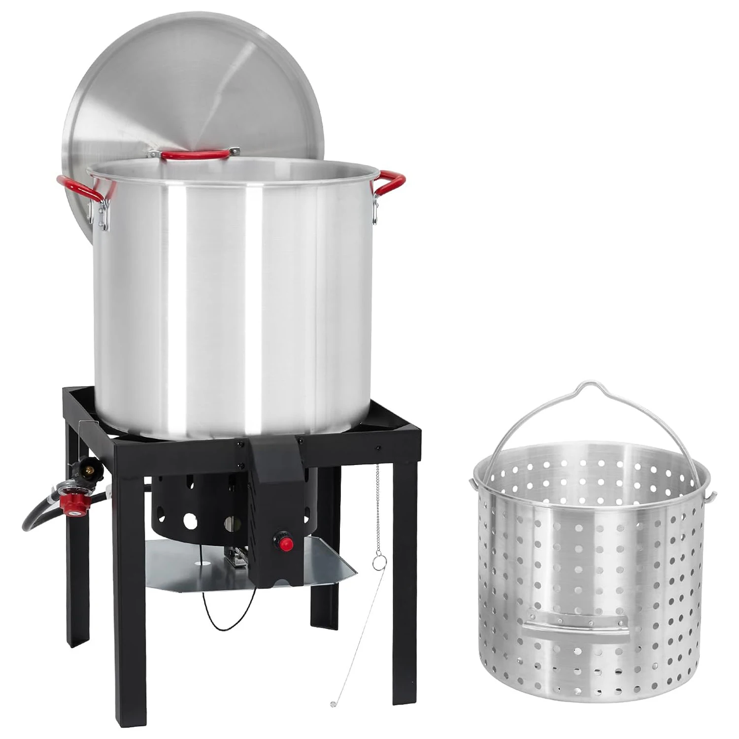 100 QT Seafood Boil Pot,Outdoor Seafood Boiler with 10 PSI Regulator,Aluminum 50,000 BTU Outdoor Boiler,Propane Fryer with Baske