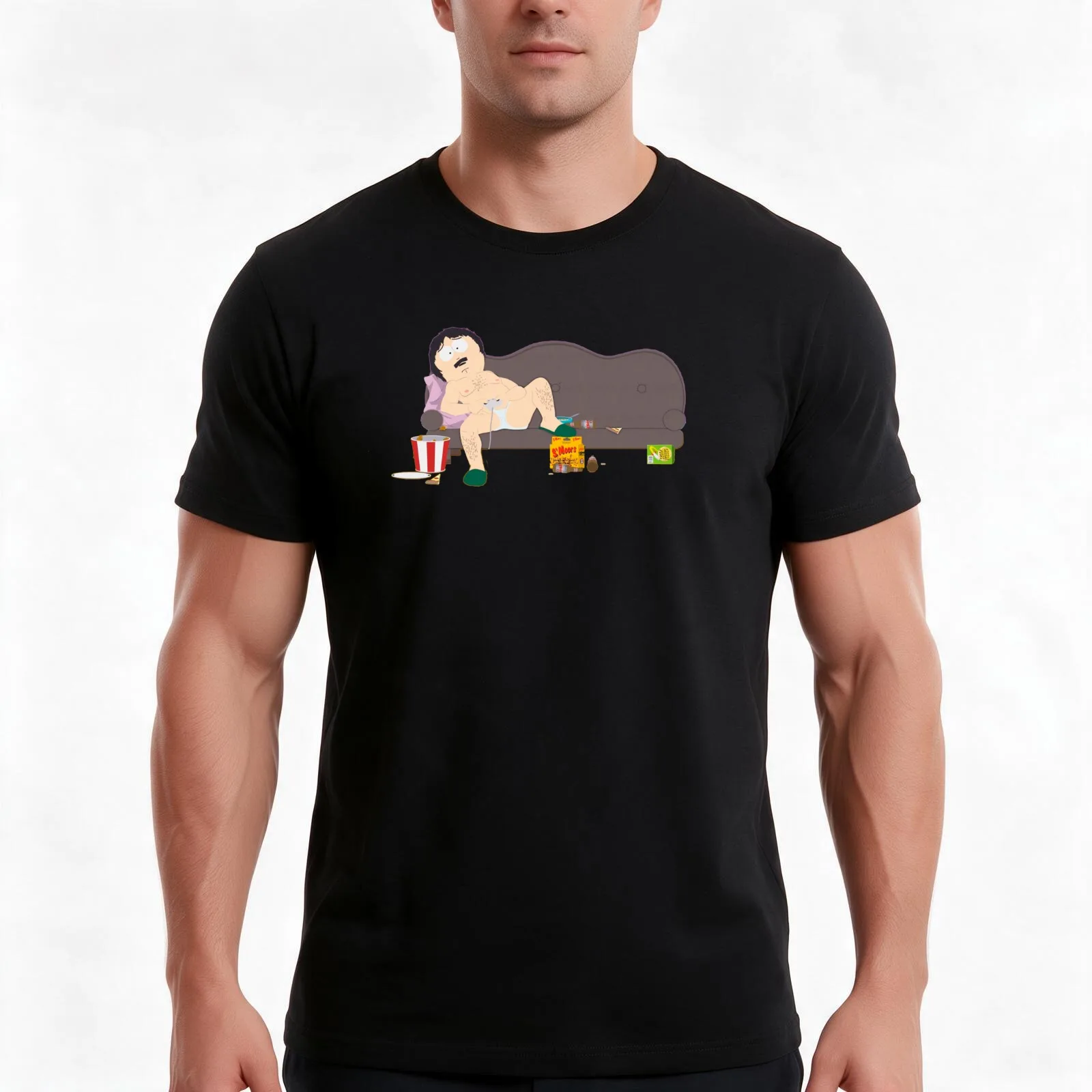 Randy Marsh Couch T-Shirt, Summer Casual Cotton Tee, Oversized Streetwear Tops, Vintage Graphic Print, Loose Fit Short Sleeve