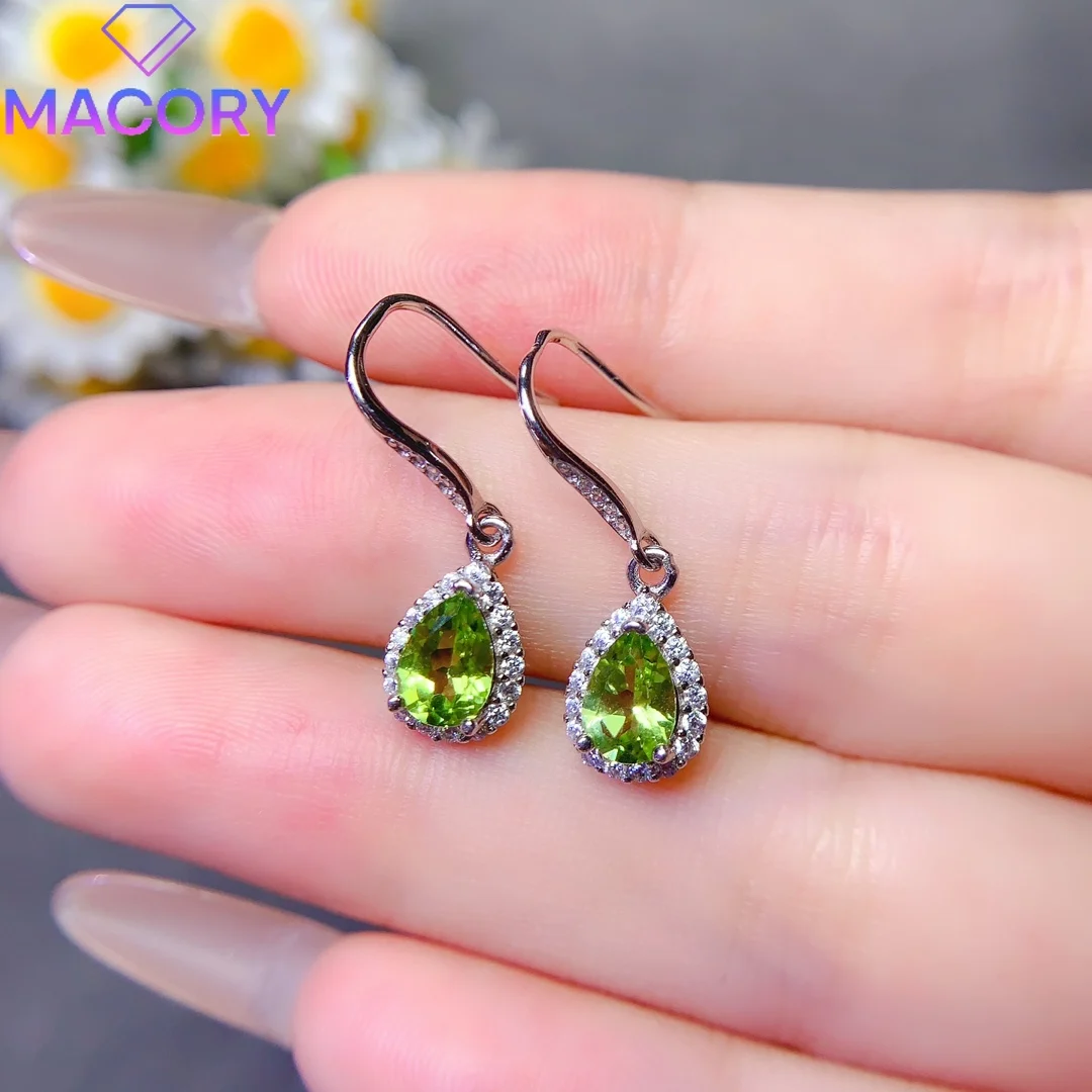 Female natural olivine earrings silver 925 designer luxury brand female earrings set for women free delivery earrings gemstones.