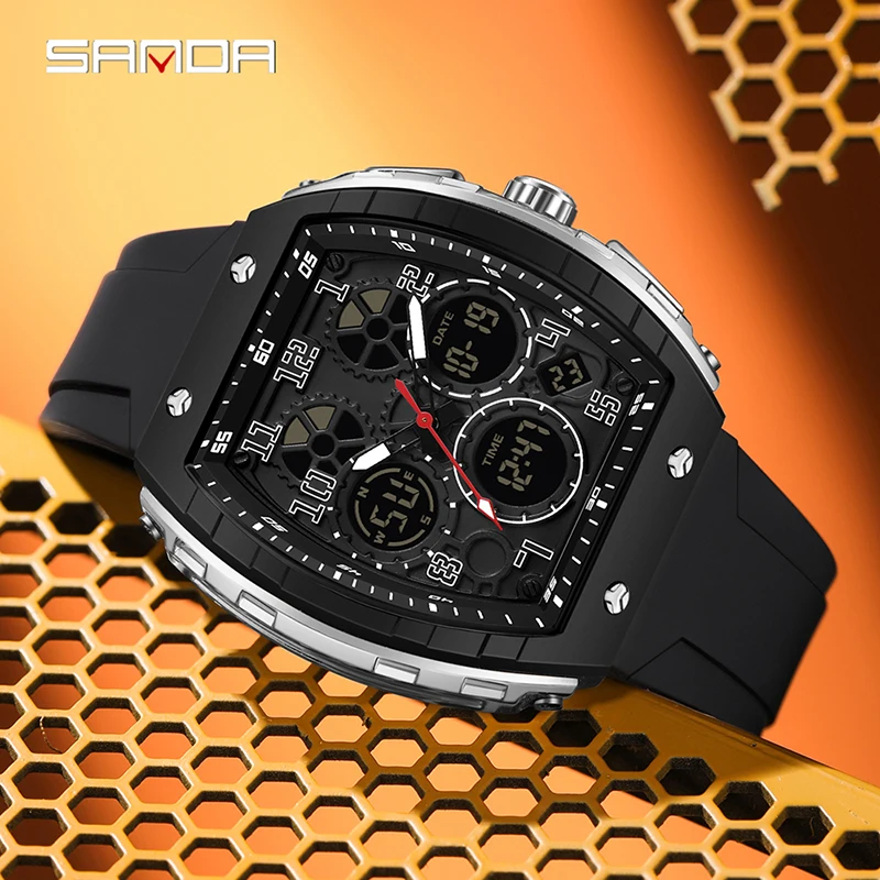 

SANDA 6157 модные студенческие электронные часы для мужчин и женщин, спортивные многофункциональные водонепроницаемые студенческие электронные часы со светодиодным дисплеем