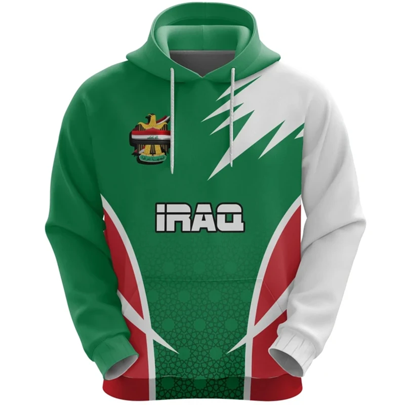 Vintage IQ Flag Street Print Clothing Men Hip Hop Personality Hooded Sweatshirts Fashion Hoodies Iraq National Graphic Pullovers