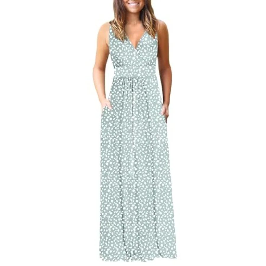 

AUSELILY Women's Sleeveless Formal Dress Deep V Neck Loose Plain Cocktail Long Maxi Dresses with Pockets 2026 New