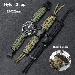 Braided Nylon Watch Strap 20mm 22mm Adjustable Watchband Umbrella Rope Replacement Wristband Sport Men Bracelet Accessories
