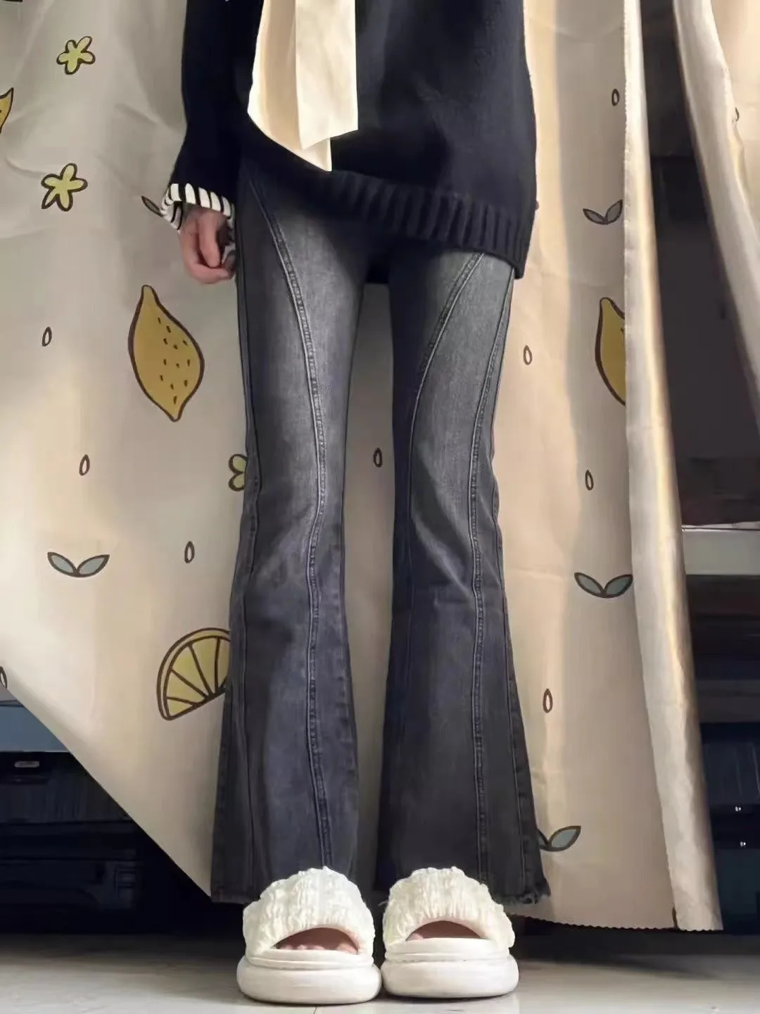 Girls' jeans for spring and autumn 5-15years fashionable children's high waist slimming micro flared pants