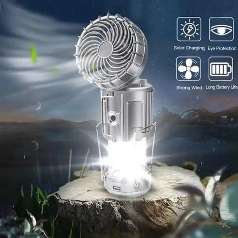Lampu Kemah Led Multifungsi Lampu Kemah Isi Ulang Pengisian Daya Tenaga Surya Lentera Kipas Portabel Lampu Darurat Luar Ruangan
