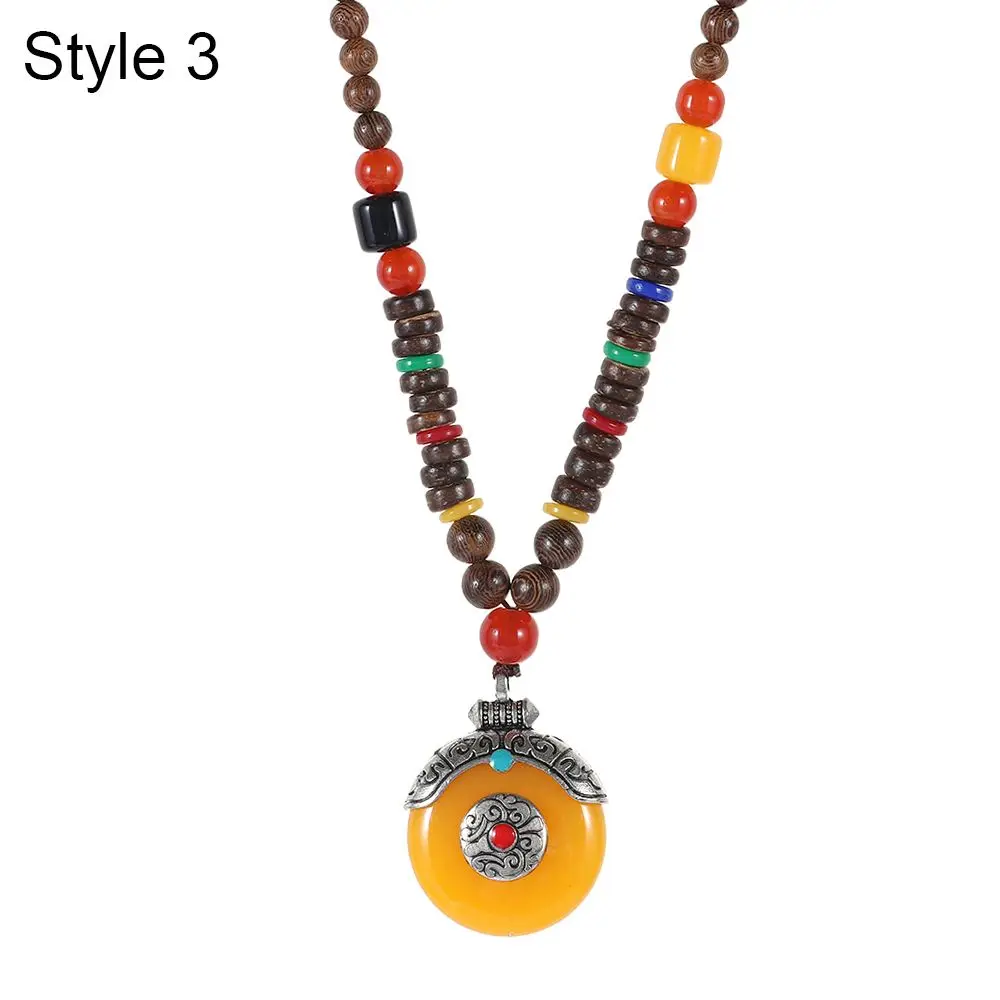 Vintage Lucky Gift Handmade Ethnic Jewelry Mala Wood Bead Horn Fish Pendant Nepal Necklace Buddhist