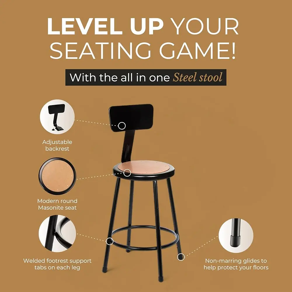 (2 Pa Stahlhocker mit Rückenlehne, Schwarz, 24"