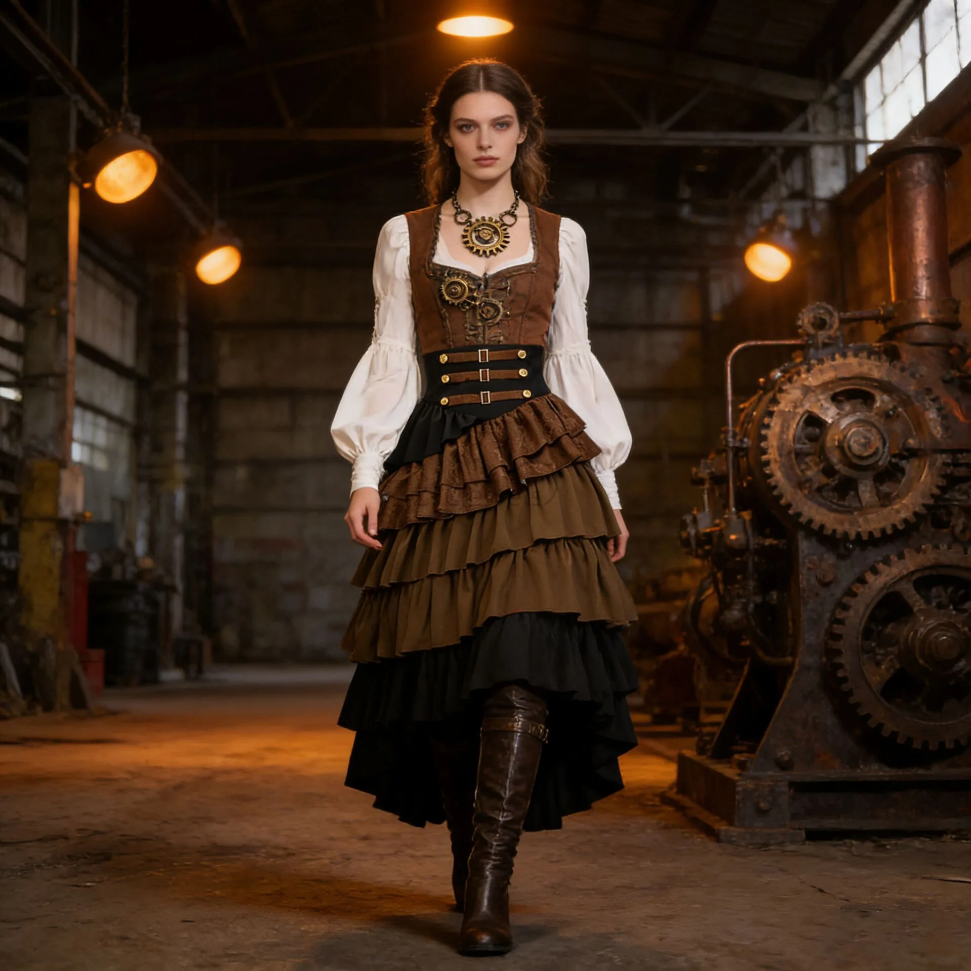 Damen Steampunk Gothic Rock Piraten-Stil Hochgeschnittener Mehrlagiger Plissierter Rock Halloween Cosplay Kostüm Somalische Piratin