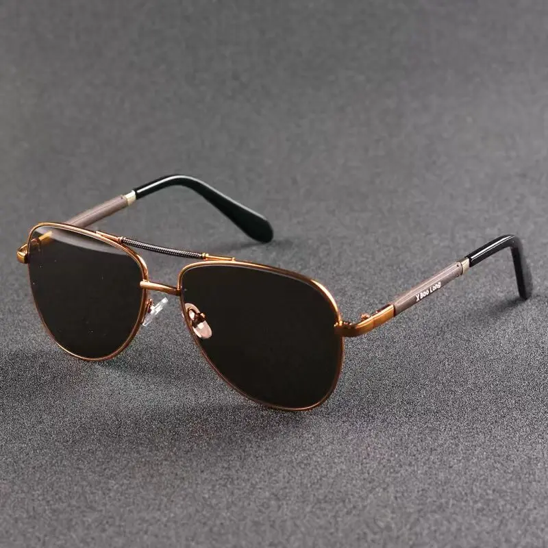 Vazrobe Aviation Sunglasses Men Glass Sun Glasses for Man Natural Crystal Stone Lens Anti Scratch Brown UV400