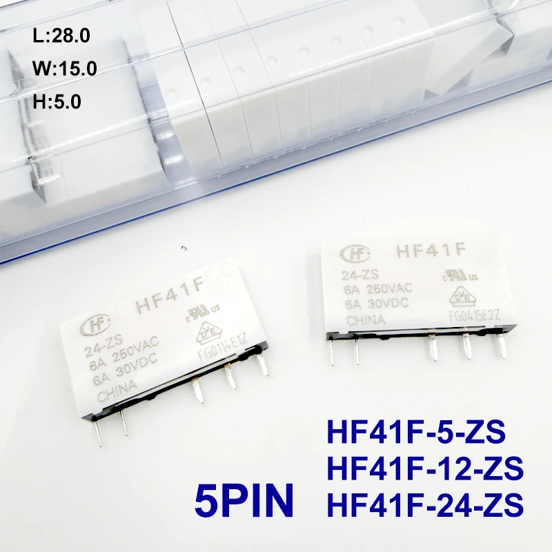 5Pcs HONGFA Relay HF41F-5-ZS HF41F-12-ZS HF41F-24-ZS HF41F 5V 12V 24V ZST 5Pin 6A 5V 12V 24V Industrial Relay