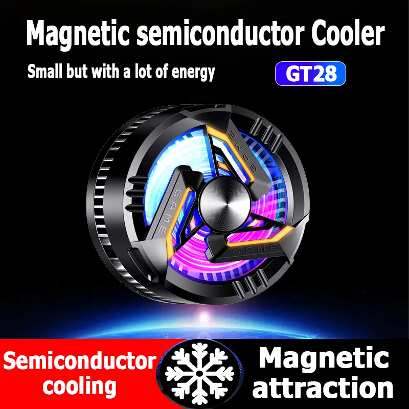 GT28 Cooling Fans Mobile Phone Game Cooler Magnetic Semiconductor Radiator Cell Phone Live Streaming Cooler For Playing Games