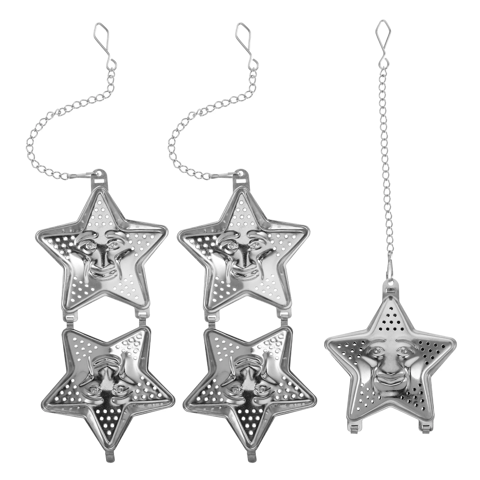 

3 шт., заварочный чайник из нержавеющей стали в форме звезды, тонкий сетчатый фильтр-цепочка, многоразовый фильтр для листового чая для заваривания