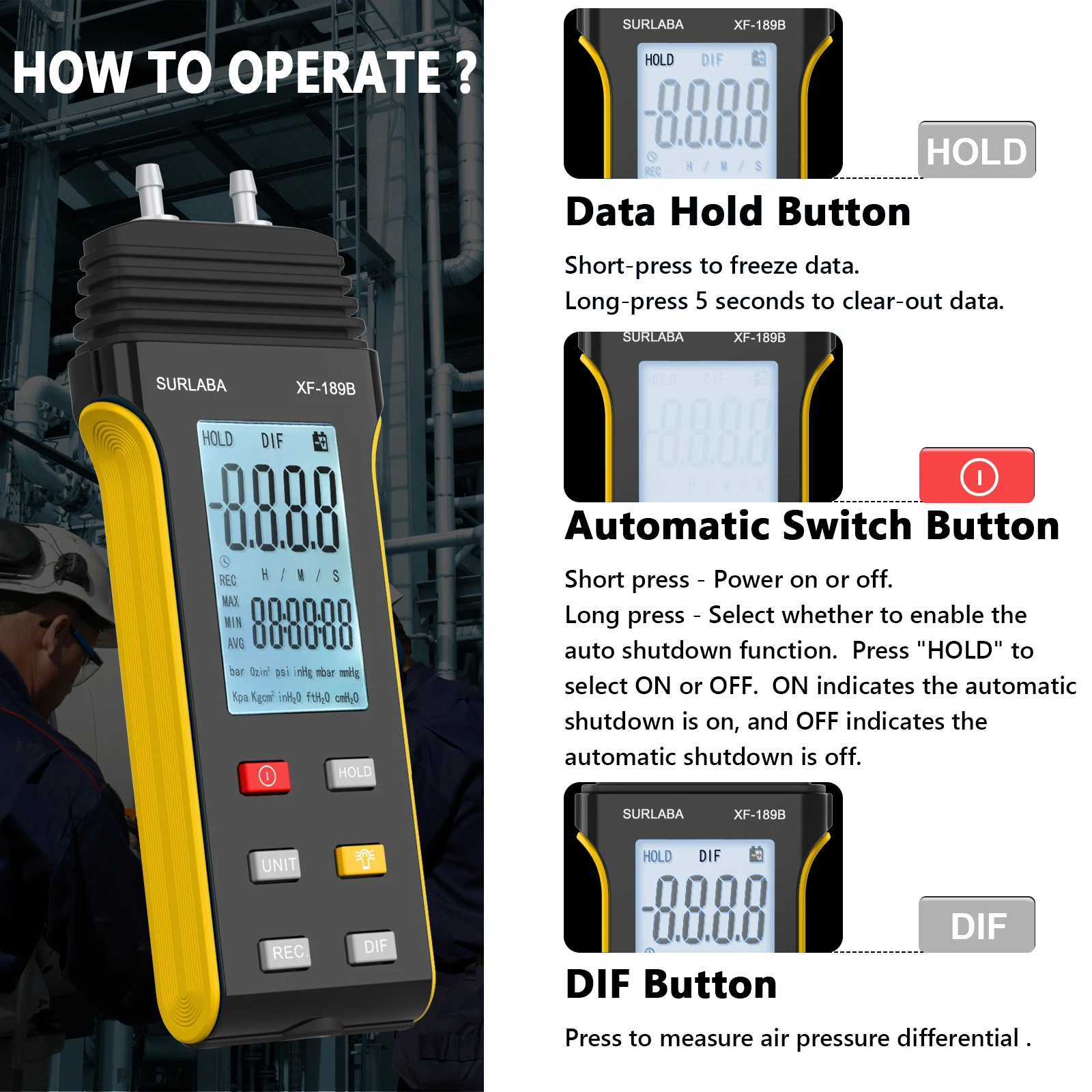 30Psi Digital Manometer, Differential Dual Port Pressure Gauge, Professional Water Column Manometer
