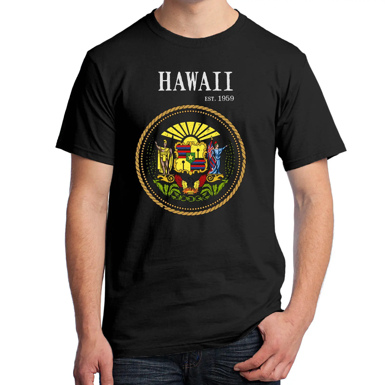 Fashion Design Hawaii State Seal T-Shirt 100% Cotton O-Neck Summer Short Sleeve Casual Mens T-shirt Size S-3XL