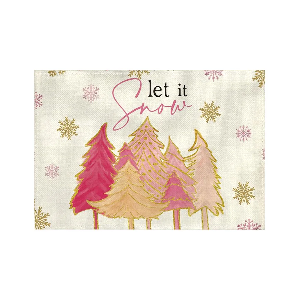 4pcs Pink Xmas Tree Snowflake Placemats 12x18 Inch Table Mats For Christmas Party Kitchen Dining Home Decoration