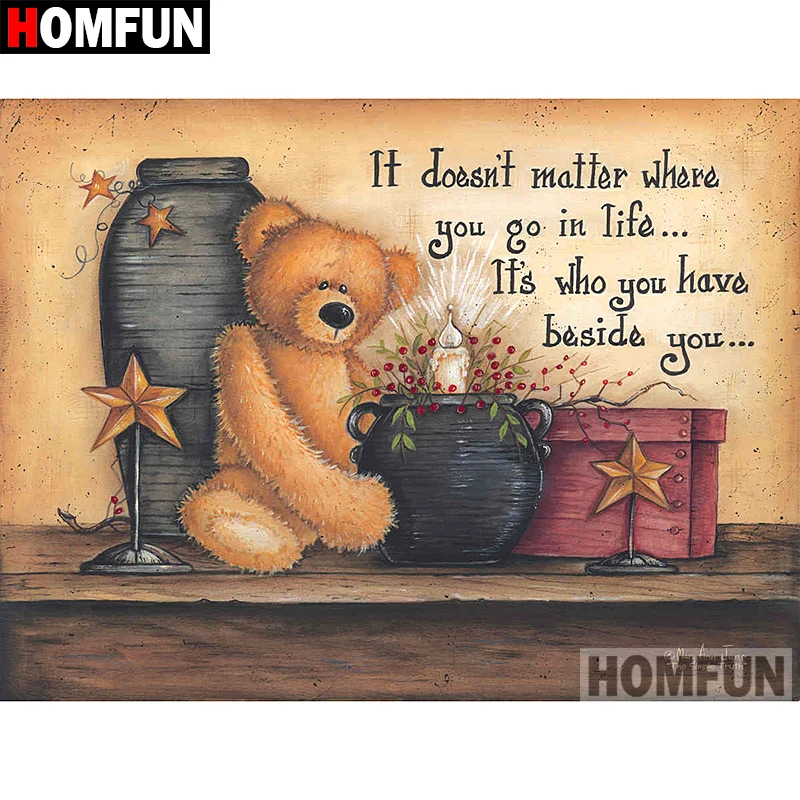 

HOMFUN 5D DIY алмазная живопись полная квадратная/круглая дрель "Пейзаж медведя" 3D вышивка крестиком подарок домашний декор A01795