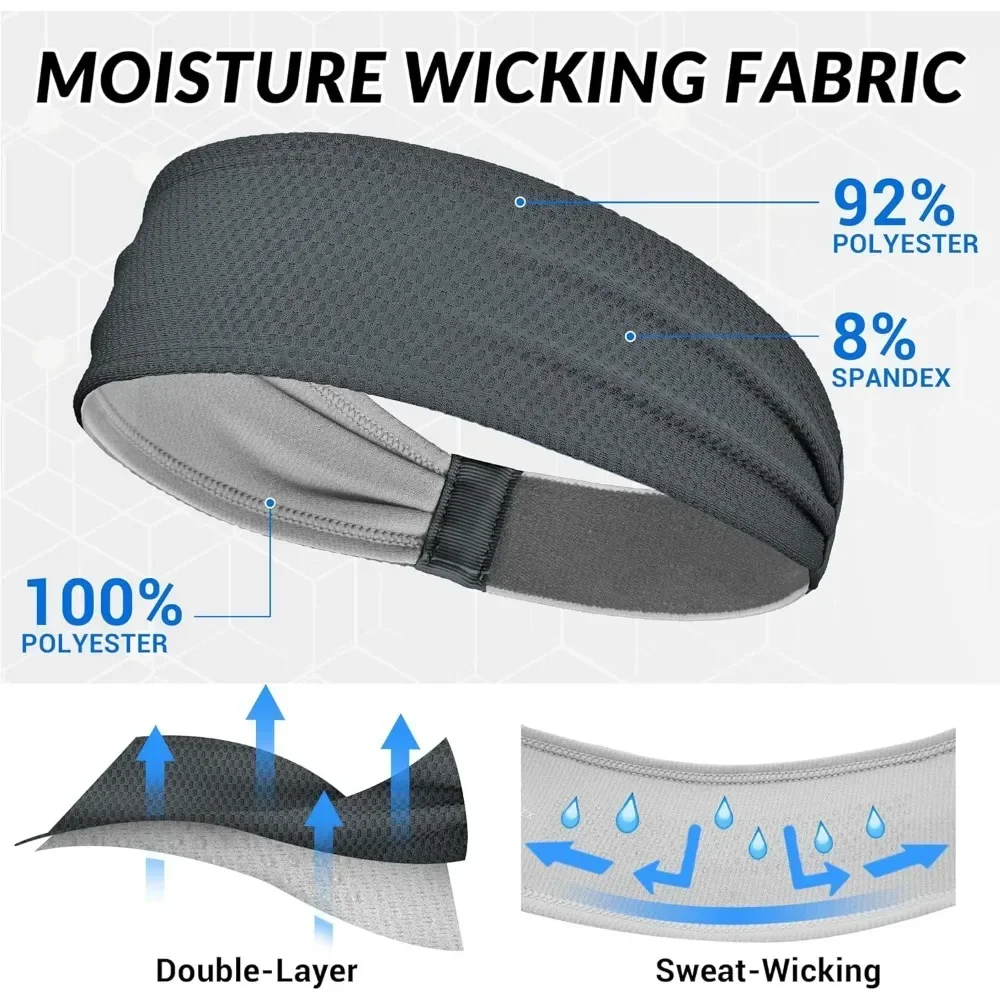 عصابة رأس رياضية للرجال، عصابة رأس ماصة للرطوبة وممتصة للعرق، مضادة للانزلاق، عصابة رأس مرنة قابلة للتنفس
