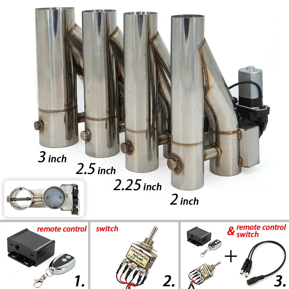 Stainless Steel Y Pipe Electric Exhaust E-Cutout ON/OFF Valve With Switch Or Remote Controller Cut Out Down Pipe Kit