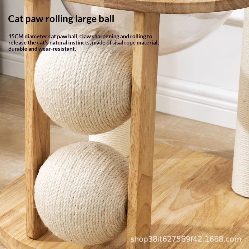 Árbol para gatos de madera maciza estilo japonés con poste de sisal - imagen 4